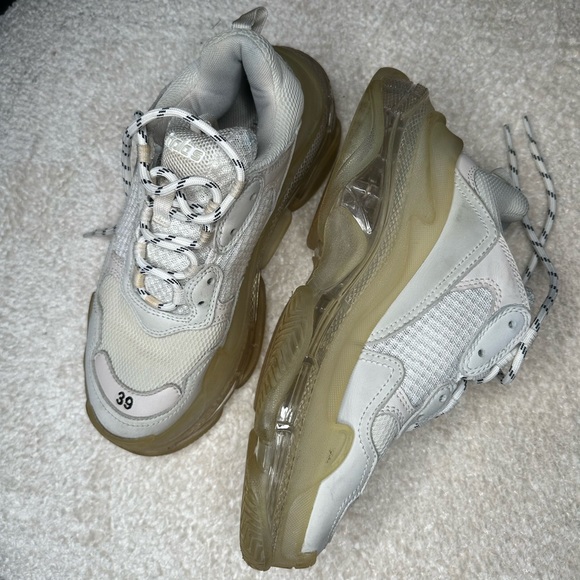 Balenciaga Triple SClear Sole Men's White Leather Mesh Sneakers - Picture 5 of 7